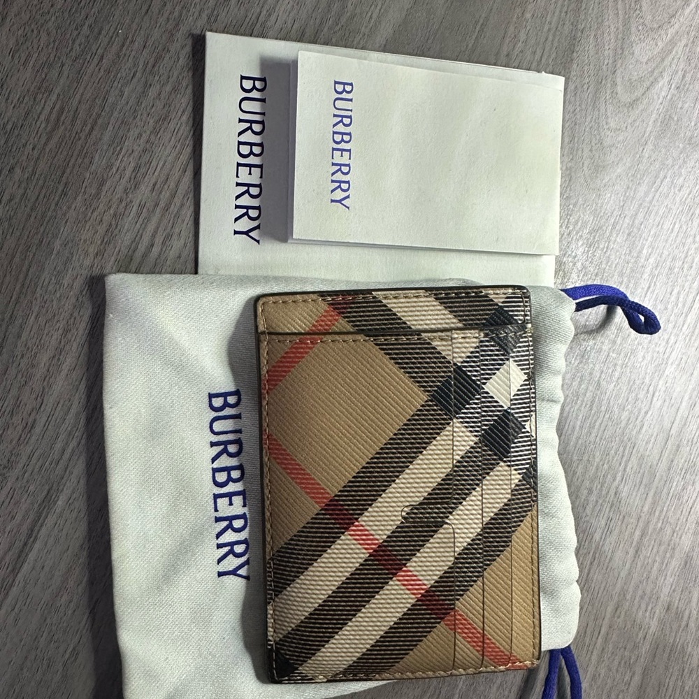 Burberry Beige and Black Plaid Card Holder